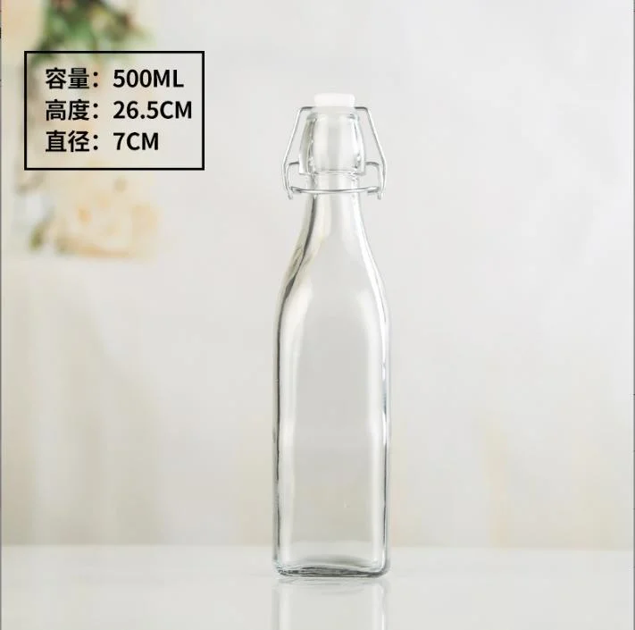 Factory Wholesale Round Snap Glass Bottles Clear Sealed Jars Enzyme Bottles Drink Bottles Carry Handles Milk Bottles in Stock