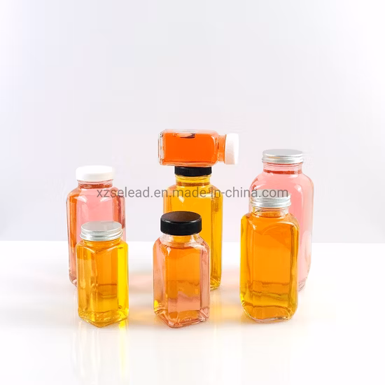 Garrafas de leite de vidro quadrado francês transparente com tampa de rosca de plástico Garrafa de suco prensado a frio 100ml 300ml 500ml 32oz