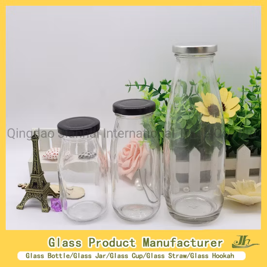 Suco prensado a frio 250ml 300ml 500ml 16oz Garrafas de vidro quadradas transparentes francesas para bebida de leite com tampa de rosca de plástico
