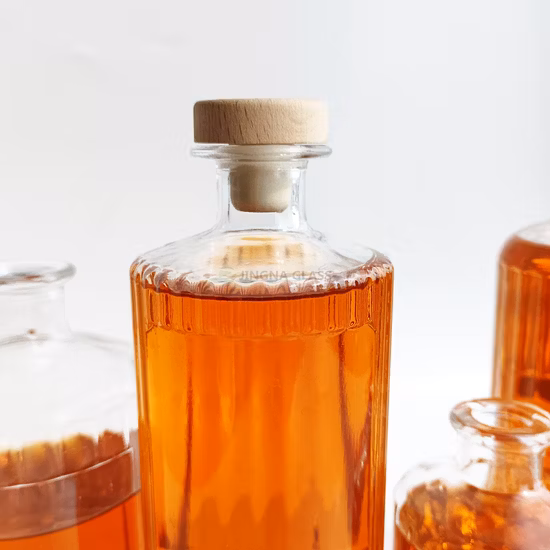 China Fábrica Fabricante Alta Qualidadeatacado Vazio Redondo Claro 375ml 500ml 750ml Garrafa de Vidro Garrafa de Vinho Vodka Gin Rum Álcool Uísque Tequila Brandy