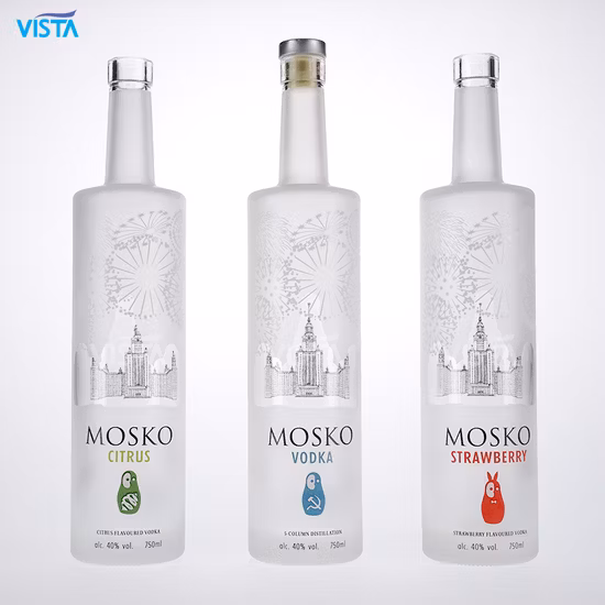 375ml 37.5cl 500ml 50cl 750ml 75cl1000ml 100cl Spirit Liquor Vodka Whisky Água Garrafa de Vidro com Tampa de Rosca Tampa de Cortiça High Flint Cor Clara