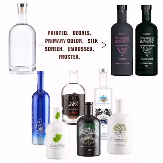 Personalizado 200ml 375ml 500ml 700ml 750ml 1000ml Vidro Transparente Vinho Gin Whiskey Tequila Licor Vodka Garrafa Garrafa Vazia com Tampa